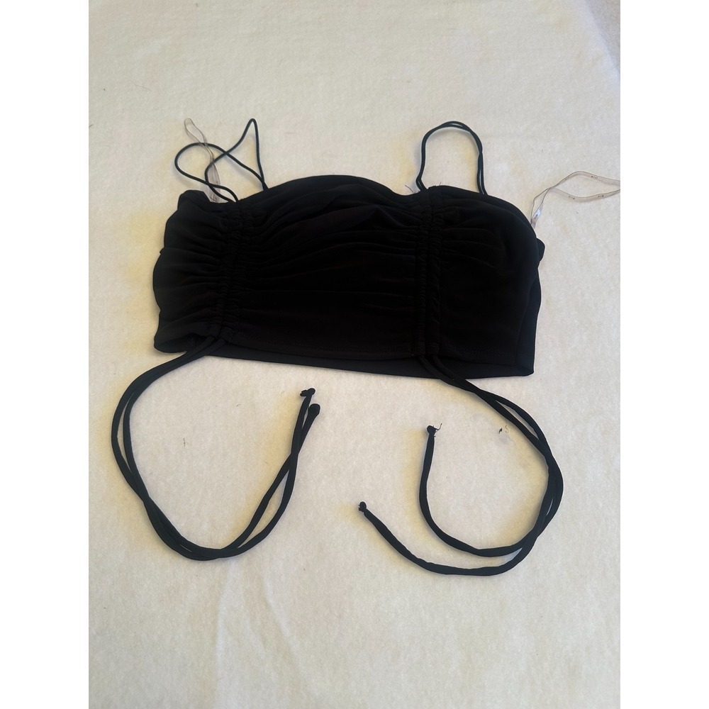 Y2K IRIS Ruched Drawstring Crop Top Womens Large Black Velvet Strappy Tank Swim